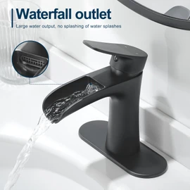 VOTON Waterfall Bathroom Faucet, Matte Black Modern Single Handle Bathroom Faucets for 1 or 3 Hole Bathroom Sink Faucet Mixer Tap Washbasin Faucet with Deck and Pop-up Drain