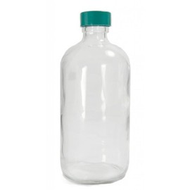 Qorpak GLC-01217 Type III Glass Boston Round Bottle with Green Thermoset F217 and PTFE Lined Cap, 94 mm Diameter x 210 mm Height, 960 milliliters Capacity, Case of 12