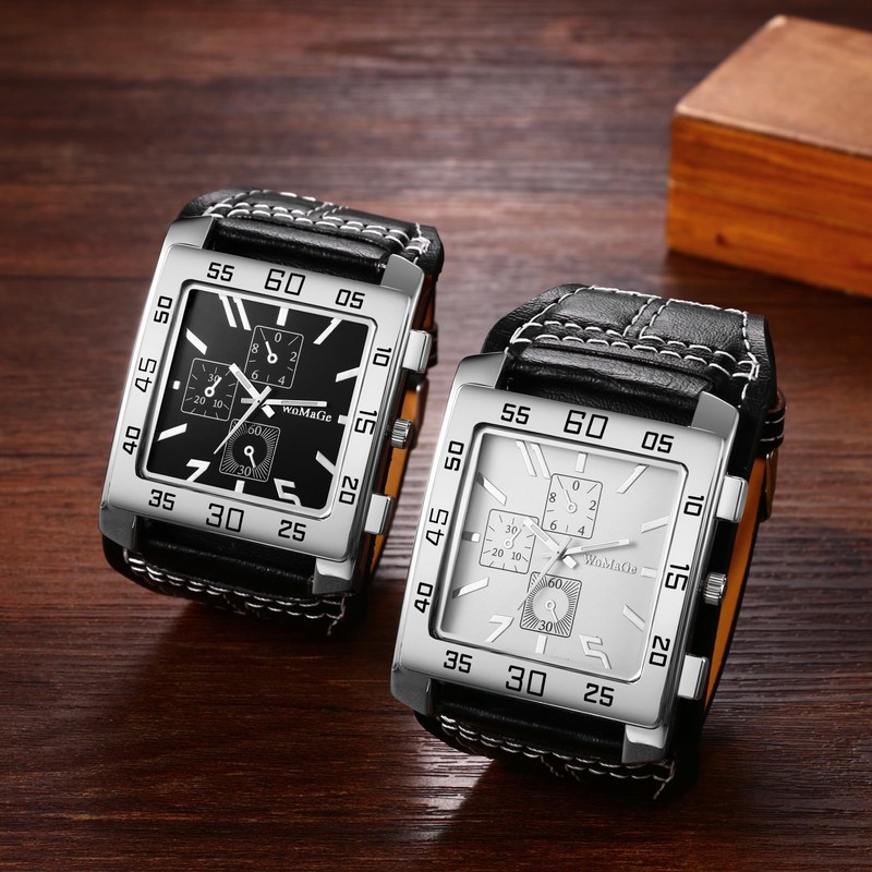 Avaner Men's Square Watch, Oversize Steampunk Watch, Leather Strap Big