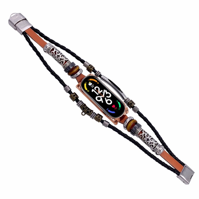for Xiaomi Mi Band 7 Leather Strap Metal Snap Retro