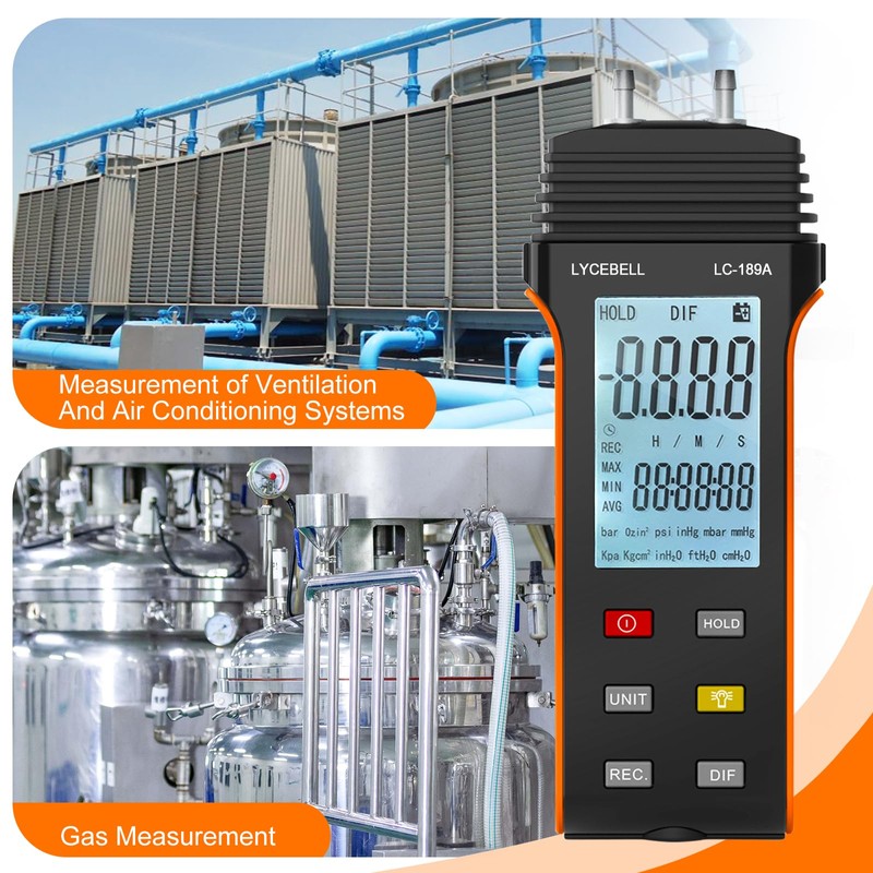 LC-189A Manometer, Digital Air Pressure Meter, Differential Pressure Gauge, HVAC