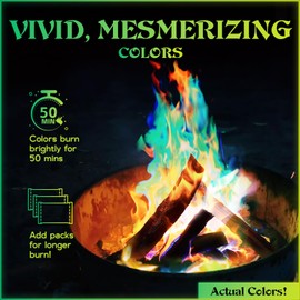MEKER Fire Color Changing Packets - Fire Pit, Campfires, Outdoor Fireplaces, Bonfire - Magic Colorful Changing Fire - Perfect Fire Camping Accessories for Kids & Adults (48 Pack)
