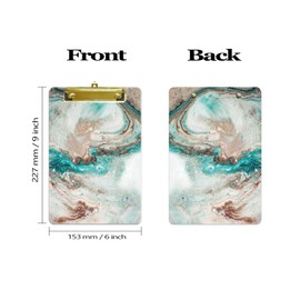 Hnogri Small Plastic Clipboard, Fashion Design A5 Size Memo Clipboards for Students, Kid, Women, Office, School, Low Profile Clip, Cute Custom Pattern, Mini Clipboard Size 6" x 9", Emerald Marble