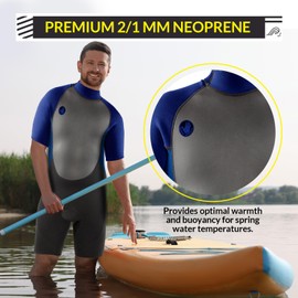 Body Glove Pro3 Men Shorty Wetsuit, 2/1mm Neoprene Back Zip Short Sleeve Spring Wet Suit, Quadra Flex 4 Way Stretch, for Boogie Boarding Surfing Swimming Snorkeling Scuba Diving (Navy, Small)