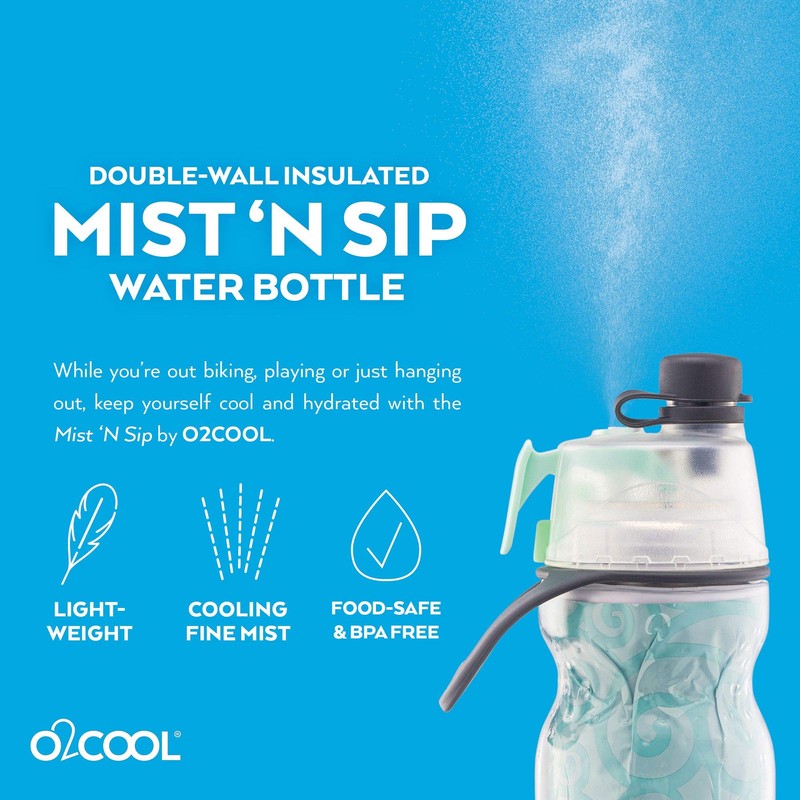 O2COOL Mist 'N Sip Misting Water Bottle 2-in-1 Mist And
