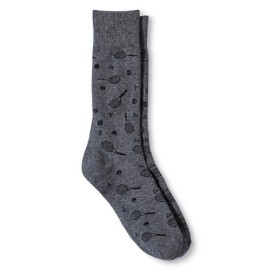 Merona Mens Novelty Crew Socks 6 12 Charcoal Tennis Racket Ball Grey Merona NEW