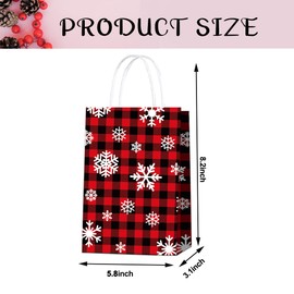 HABDJILTY 20Pcs Christmas Gift Bags,Red & Black Buffalo Plaid Snow Gift Bags Xmas Decorations for Merry Christmas Party Supplies Gifts