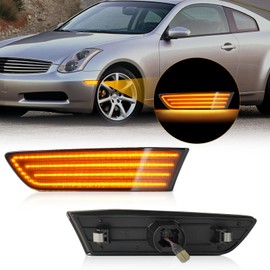 litzland Led Front Bumper Side Marker Lights Compatible with Infiniti G35 V35 2003 2004 2005 2006 2007 Smoked Lens Led Wheel Turn Signal Markers Lights Assembly