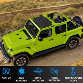 Coverspec JT JL Top Sun Shade Roof Compatible with Jeep Wrangler and Gladiator 2 or 4 Door 2018 to 2023 Sunshade Sunroof Blocks UV Wind Noise Black Mesh for Front