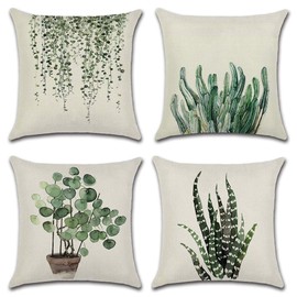JOTOM set of 4 cushion covers tropical plants leaves decorative sofa cushion cover geometric pattern 45 x 45 cm, 45 x 45 cm