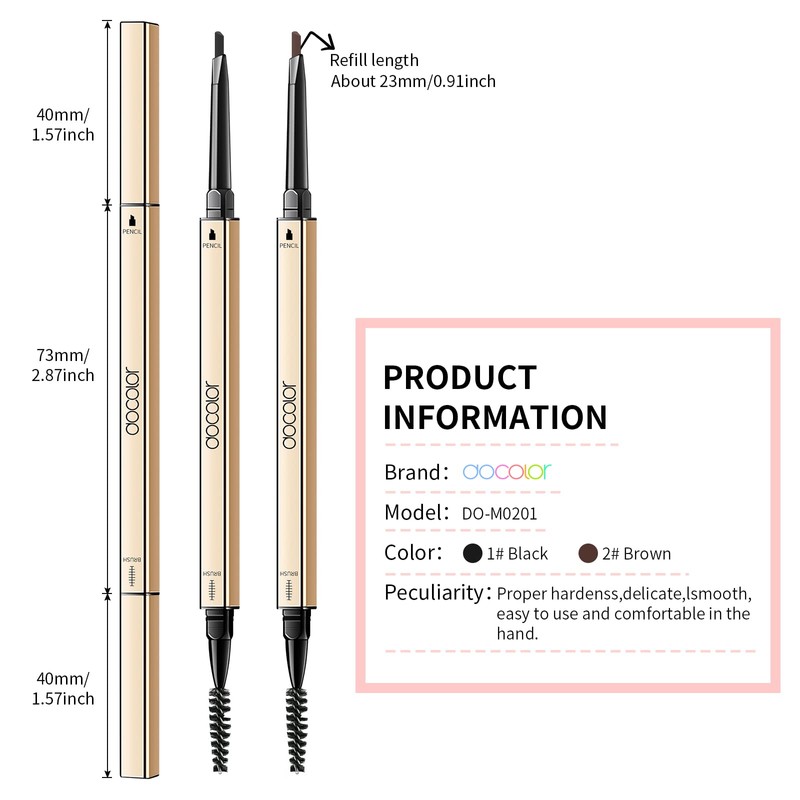 Docolor Eyebrow Pencil Waterproof with Eyelash Brush Pack of 2