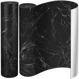Drydiet 2 Rolls Peel and Stick Vinyl Flooring Tiles 23.6x393.7 Inch Vinyl Floor Tiles Linoleum Vinyl Plank Floor Covering Waterproof Wear for DIY Installation Room Office Kitchen (Marble,Black)