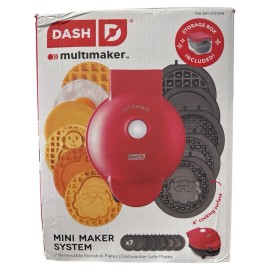 Dash Mini Waffle Maker Multi-Plate 7 Removable Plates Holiday Winter Storage Box