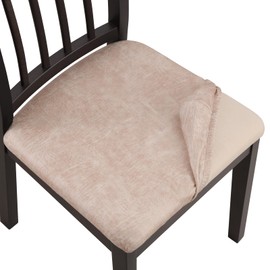 Fuloon Faux Sueed Chiar Covers Stretch Removable Washable Dining Chair Protector Cover Deerskin Velvet Seat Slipcover, Set of 6, Beige