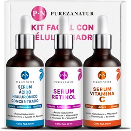 Kit Serum facial Acido Hialurónico, Vitamina C y Células Madre anti edad | Paquete completo de serum para el cuidado de la piel, hidratación y rejuvenecimiento (Kit AH + Celulas madre + Vit C)