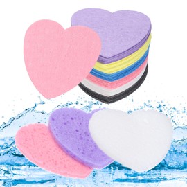 uxcell 60 Pcs Compressed Face Sponge Heart Shape Facial Cleansing Sponge Pad for Home Kitchen Travel Daily Skin Care Black/White/Blue/Purple/Pink/Yellow
