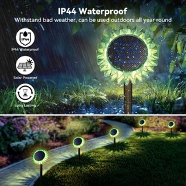 Hogni Solar Sunflower Lights Outdoor, 2 Pack Garden Decorative LED Light, Upgraded Solar Panel, Ground & Wall Mount Waterproof Flower Lamp for Porch Decoration, Sidewalk, Driveway, Lawn Lighting