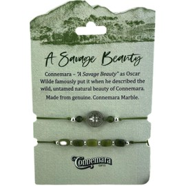 JC Walsh and Sons Twin Connemara Marble Bracelets with Celtic Knot and Adjustable Corded Bands