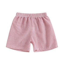 Arvbitana Toddler Kids Baby Boy Girl Gingham Seersucker Shorts Elastic Waist Striped Shorts Summer Casual Short Pants Bottoms (US, Age, 9 Months, 12 Months, C-Red)