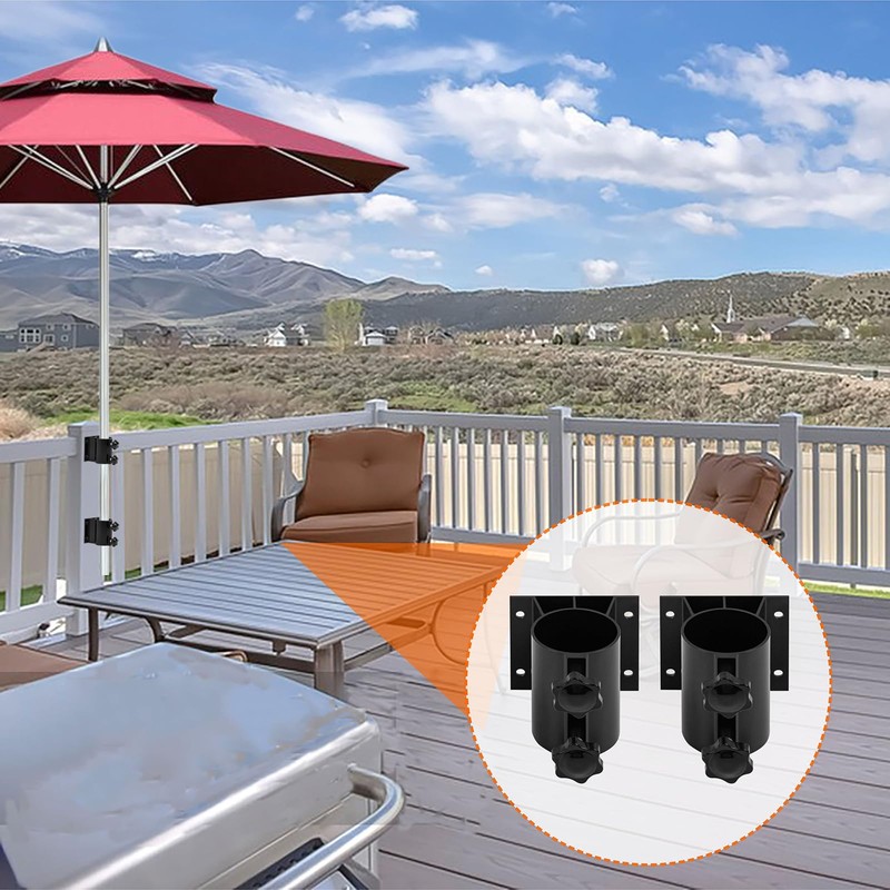 2PCS Patio Umbrella Holder, Outdoor Umbrella Base Clamp Mount Bracket