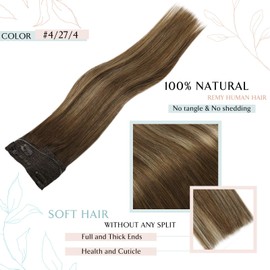 Sunny Invisible Wire Hair Extensions Real Human Hair Brown Ombre Caramel Blonde Mix Chestnut Brown Fish Line Extensions Human Hair Miracle Wire Hair Extensions Straight 80g 14inch