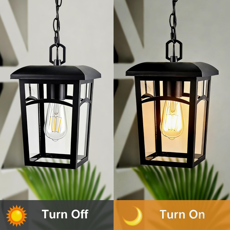 DOCIUEON Outdoor Hanging Light, Farmhouse Black Porch Pendant Lantern with