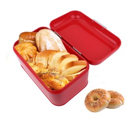 Retro Metal Bread Box for Kitchen Counter - Large Capacity Cream Bread Bin Storage Container for Loaves, Pastries, Muffins, Dry Food, Vintage Style (30.5x18x16cm/12x7.1x6.3 Inches, Red)