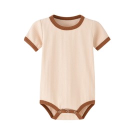 Jomixa Unisex Baby Short-sleeve Bodysuit, Organic Cotton Baby Clothes for Infant, Beige, 3-6 Months