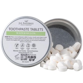 J&L Naturals Toothpaste Tablets | 62-Pack Travel-Friendly Toothpaste | Fluoride + Plastic Free, Vegan, Cruelty Free, Sustainable | Woman-Owned Small Business (Watermelon, 62 Count (Pack of 1))