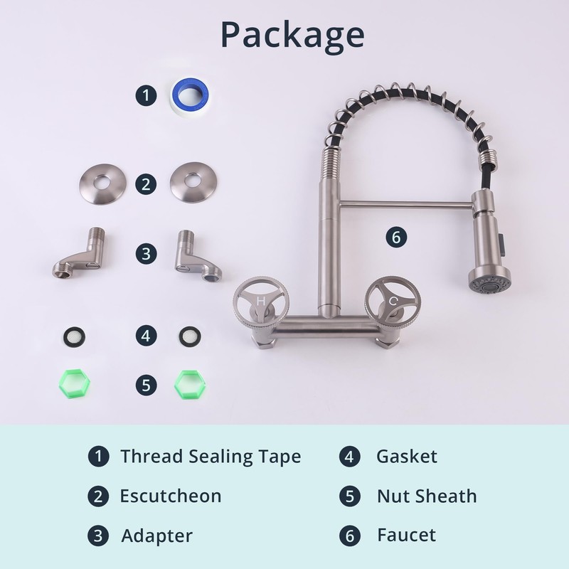 DOLGABA Wall Mount Kitchen Faucet with Sprayer, 6 Inches Commercial