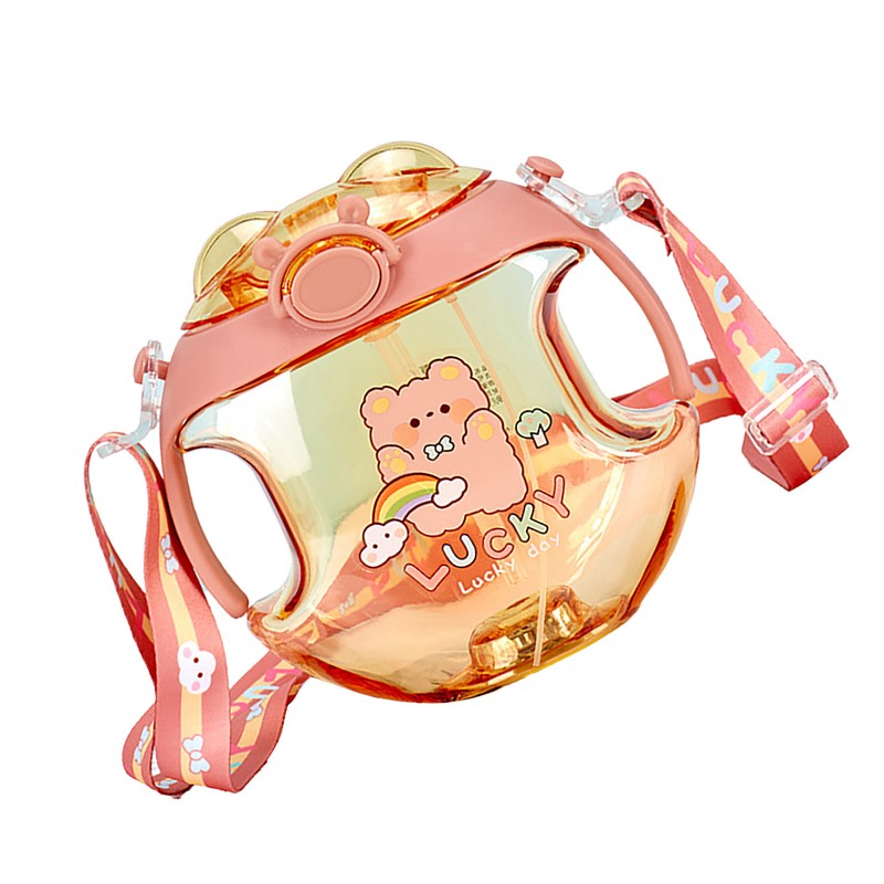 450ml Kids Water Cup with Handle and Lanyard Plastic Straw