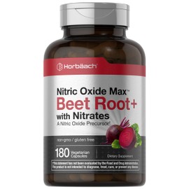 Horbäach Nitric Oxide Beet Root Capsules | 180 Count | with Nitrates and Precursor | for Men and Women | Vegetarian, Non-GMO, Gluten Free Supplement
