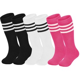 ENBAOHUI 3 Pack Toddler Soccer Socks - Boys & Girls Knee High & Tube Socks - Black/White/Rose 7-11T