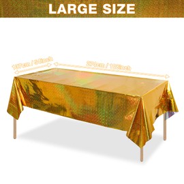 1 Pack Iridescence Plastic Tablecloths Shiny Disposable Laser Rectangle Table Covers Holographic Foil Tablecloth Iridescent Party Decoration Birthday Bridal Wedding Christmas 54" x 108" (Gold)