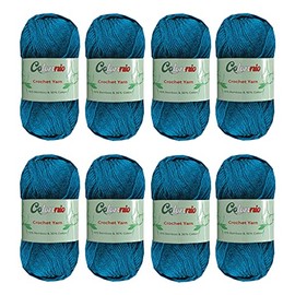 Crochet Knitting Yarn Bamboo Cotton Superfine Fingering Weight 8 Skeins 50g Each Cotonnio Sunny Cat Premium Brand (Aegean Blue)