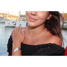 SILBERMOOS Women's Necklace Flowers Diamond-Coated Quality Chain from Italy 925 Sterling Silver 42 45 cm, Sterling Silver, No Gemstone