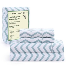 LANE LINEN 100% Organic Cotton Full Size Sheet & Pillowcase Sets, Fully Elasticized Soft & Comfy Printed Percale Bedding, Temperature Regulating Printed Cotton Sheets Full - Chevron