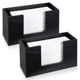 2 Pack Paper Towel Dispenser Black Napkin Dispenser Countertop Wooden Bathroom Paper Towel Holder Multifold C-Fold Z-Fold Trifold Hand Dispensers for Kitchen Toilet Tabletop Car Office Restaurant