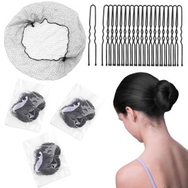 Hair Net Set 30 Pieces 20-Inch Black Nets, 50 Pieces 2.4-Inch Black U Pins - For Food Service, Bun Making, Ballet, and Versatile Hairstyling(Black,20inch,80pcs/Pack)