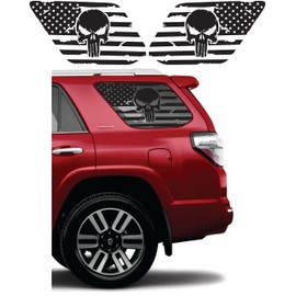 Compatible with Toyota 4Runner 2010-2023 | Precut Punisher American Flag Rear Quarter Window Decals | Both Side | Proudly Made in The US | Matte Black (Punisher US Flag)