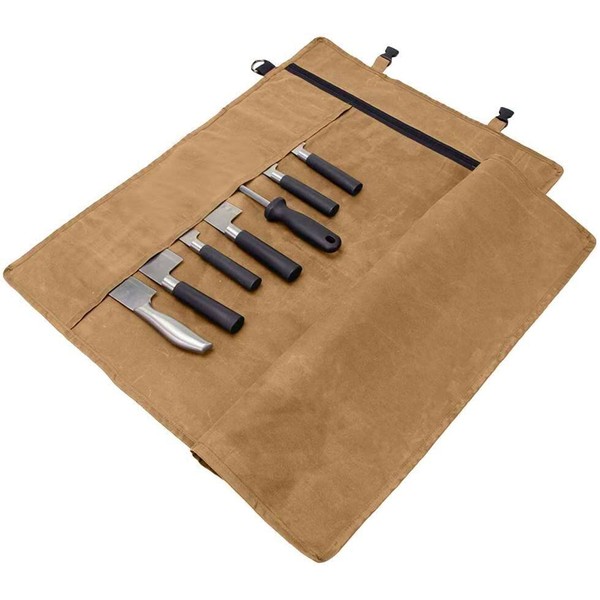 Knife Roll,Knife Bag,Knife Case,Waxed Canvas Chef Knife Bag,Portable Knife Roll Bag With 10 Slots Plus 1 Zipper Pockets Can Hold Home Kitchen Knife Tools Up To 18.8”,Heavy Duty Knife Bags For Chefs