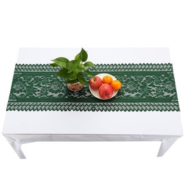 KYEYGWO Hollow Lace Table Runners Elegant Mesh Tablecloth Vintage Macrame Table Cover with Tassels for Rustic Boho Wedding Reception Decoration Bridal Showers, 70'' x 13'' Green