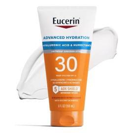 Protector solar eucerin spf30 uva/uvb 150ml ácido hialurónico y antioxidantes hidratación avanzada resistencia al agua por 80min