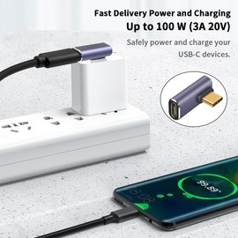 Poyiccot USB C Right Angle Adapter 40Gbps, 8K@60Hz, 100W, USB C 90 Degree Adapter, Right Angle Type C Male to Female Extender Thunderbolt 4 Connector for iPhone/PC/Galaxy S23, 2-Pack