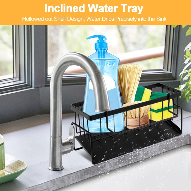 TNOMSNO Sink Organiser, Sink Organiser with Drip Tray, Kitchen Organiser