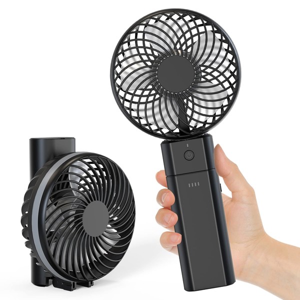 Anktec Portable Fan, Handy, Silent, USB Rechargeable, Small Size, Dual Power Bank, 5 Levels of Airflow, Powerful, Large Airflow, USB, Mini, Strong Wind, Handheld, Tabletop, Heatstroke Prevention,