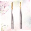 SAFIGLE 1set Electroplated Stainless Steel Eyebrow Tweezers Flat Oblique Mouth