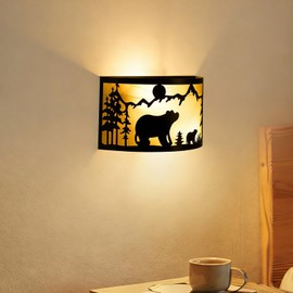 SAYTOP Rustic Bear Wall Sconces Farmhouse Industrial Wall Lamp, Indoor Wall Mount Lighting Matte Black Porch Light 2-Light Wall Lantern or Bedroom, Hallway, Stairway, Porch-W13*H7（in）