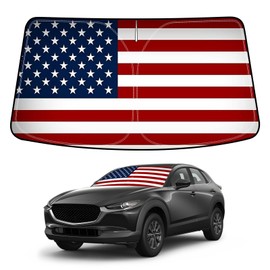 Bestview American Flag Windshield Sunshade for 2019-2024 2025 Mazda CX-30,Custom Fit Foldable Front Window Sunshade Sun Visor Accessories Protector Block UV Rays Heat, Keep Your Car Cooler