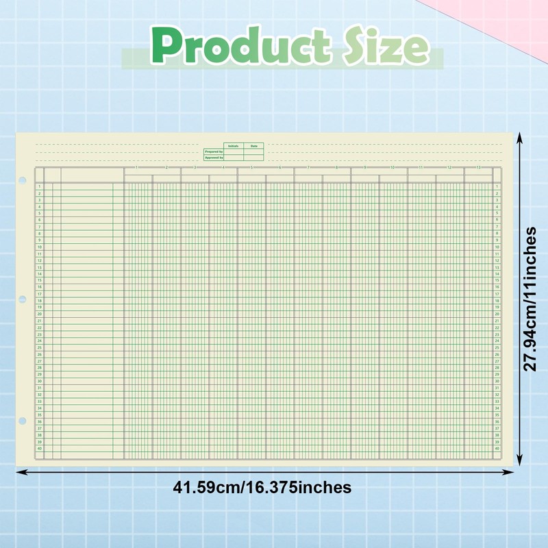 Fulmoon 5 Pack 250 Sheets Ledger Paper Accounting Columnar Pads